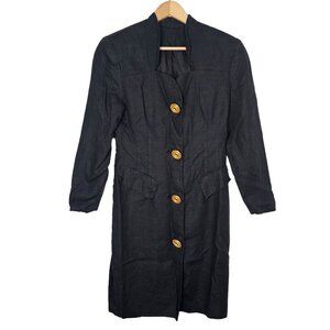 Vintage Linen Button Front Mandarin Collar Midi Dress 80s-90s Women's S/M, 10